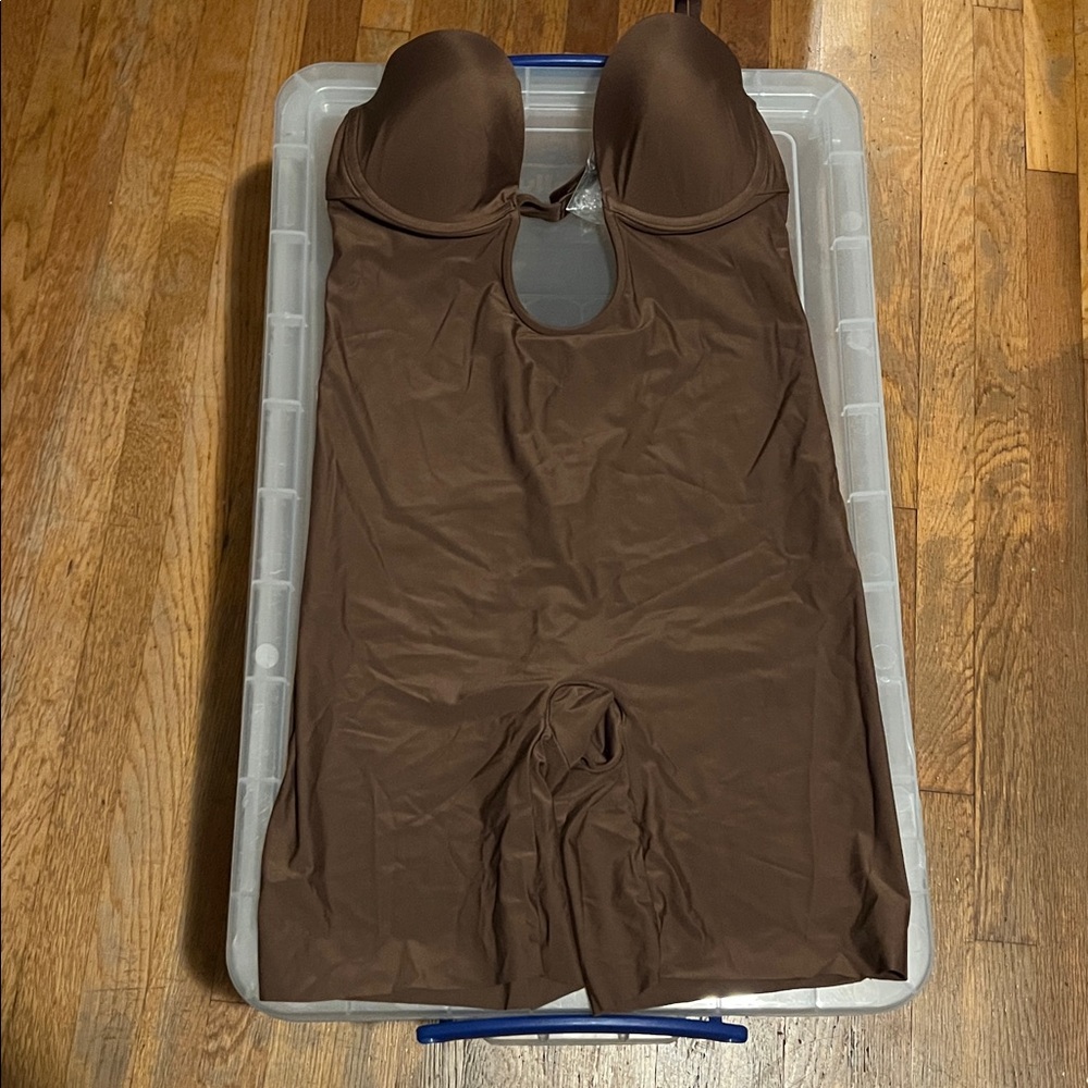 SKIMS Brown Shaping Bodysuit with Built-In Cups